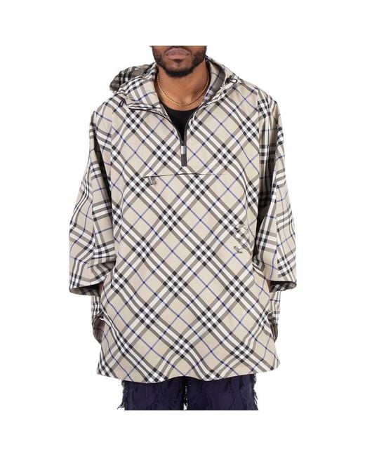 Burberry Gray Nylon Check Poncho for men