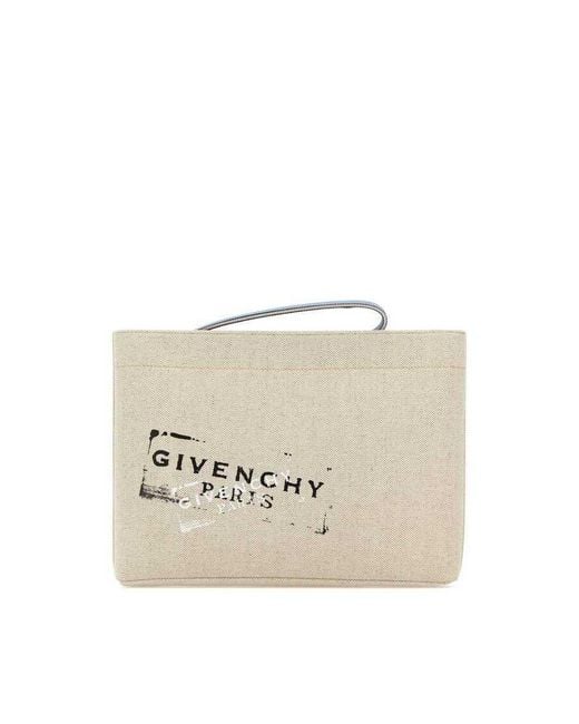 Givenchy White Sand Canvas Clutch Beigeblack for men