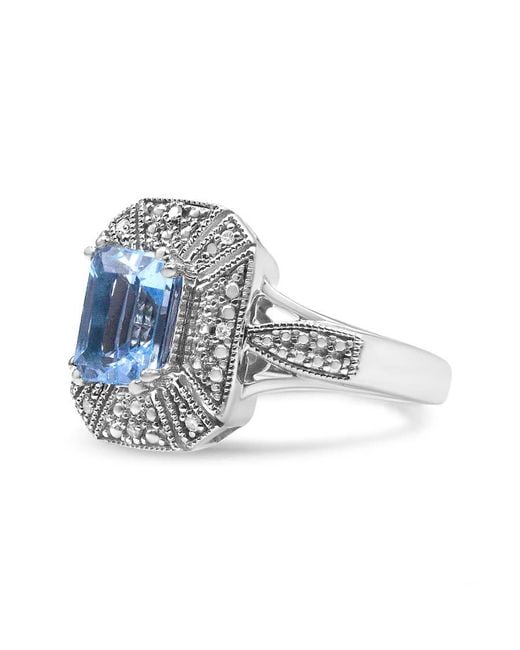 Haus of Brilliance Blue 925 Sterling Diamond Accent And 8X6 Mm Emerald-Shape Topaz Ring- Ring
