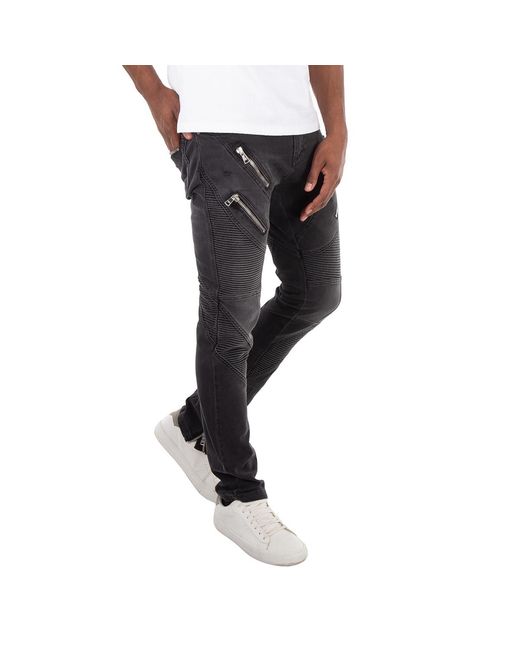 Balmain Black Faded Denim Biker Jeans, Waist for men