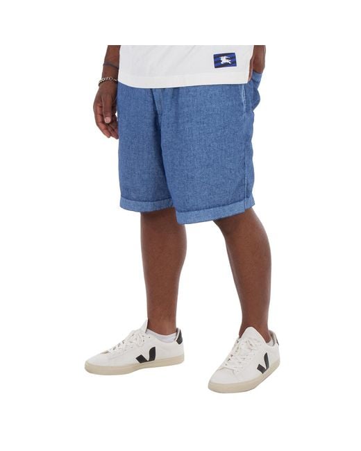 Burberry Blue Equestrian Knight Applique Linen Shorts for men