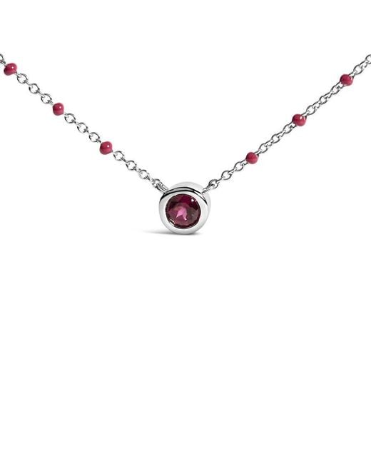 Haus of Brilliance Metallic Sterling Rhodolite Enamel Bead Chain Necklace 18 Inch