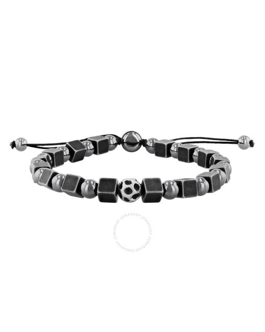 Robert Alton Black Stainless Steel Hematite Bead Bolo Bracelet for men