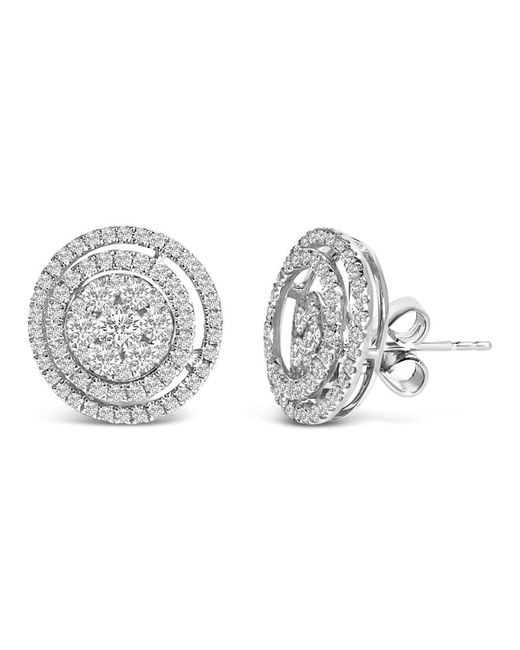 Haus of Brilliance Metallic 14K 1 3/8 Cttw Diamond Cluster And Double Halo Stud Earring (G-H Color, Si1-Si2 Clarity)