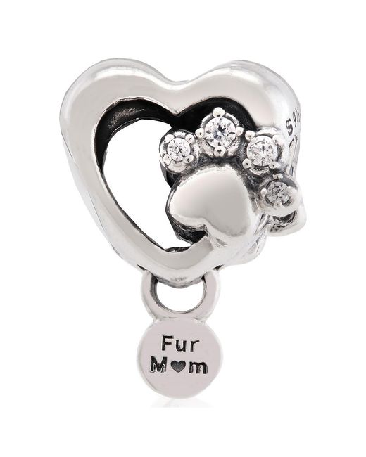 Pandora White Paw Heart Sterling Charm With Clear Cubic Zirconia