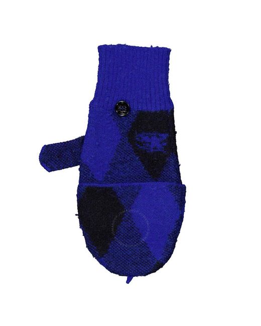 Burberry Blue Argyle Check Wool Mittens