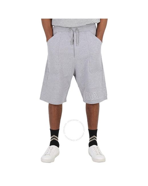 Balmain Gray Logo Embossed Bermuda Shorts for men