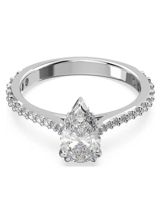 Swarovski Metallic Stilla Rhodium Plated Pear Cut Cocktail Ring, Brand Size 55
