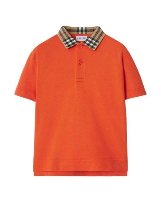 Burberry Orange Toddler Johane Check Collar Cotton Polo Shirt for men