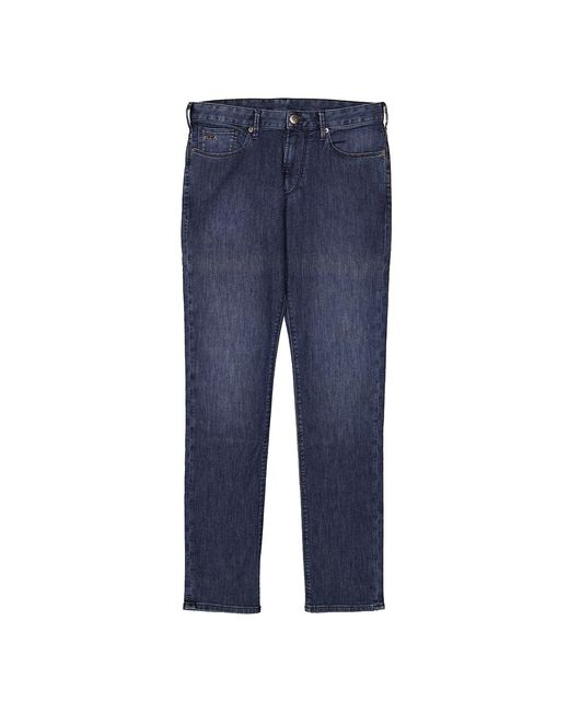 Emporio Armani Blue J06 Slim-Fit Worn-Effect Denim Jeans, Waist for men