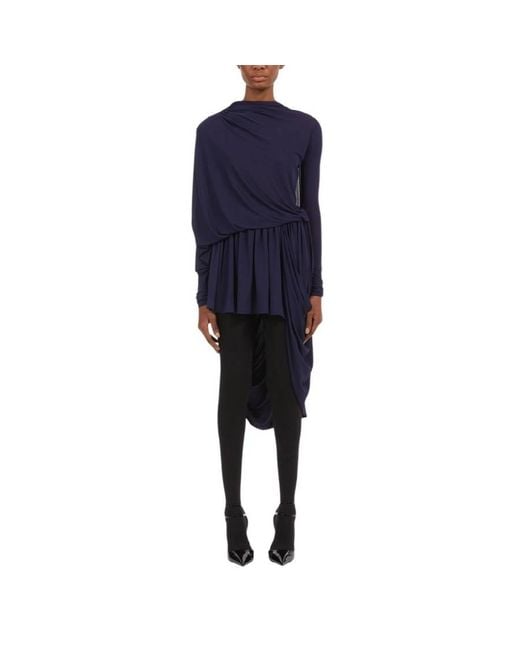 Ferragamo Blue Asymmetric Drape Jersey Dress, Brand Size 40 Us