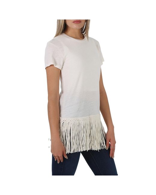 Polo Ralph Lauren White Ladies Fringed Hem T-Shirt