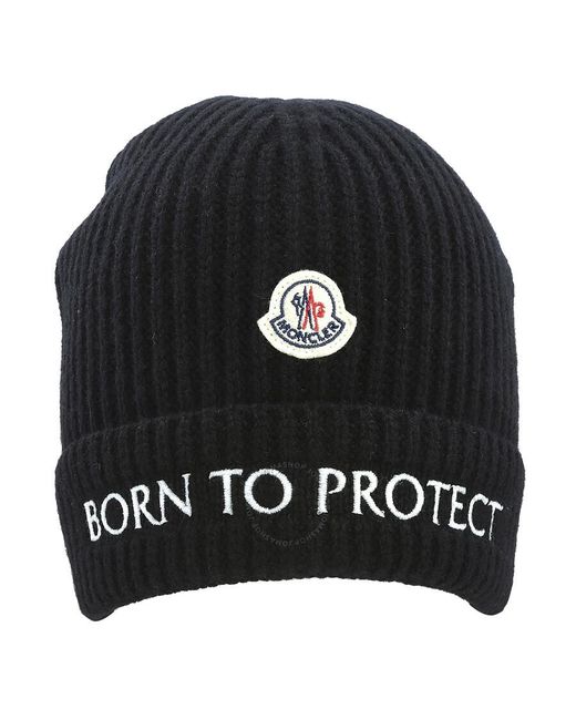 Moncler Black Kids Born To Project Logo-patch Ribbed Knit Beanie