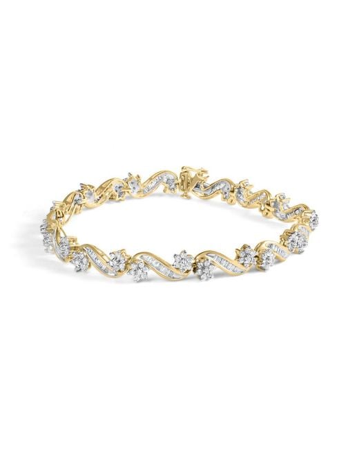 Haus of Brilliance Metallic 10K 3.00 Cttw Round-Cut And Baguette-Cut Floral Link 7.25" Bracelet (I-J Color, I1-I2 Clarity)