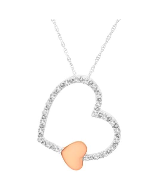 Haus of Brilliance White 10k Two Tone Gold 1/6 Ctw Diamond Floating Heart Pendant Necklace