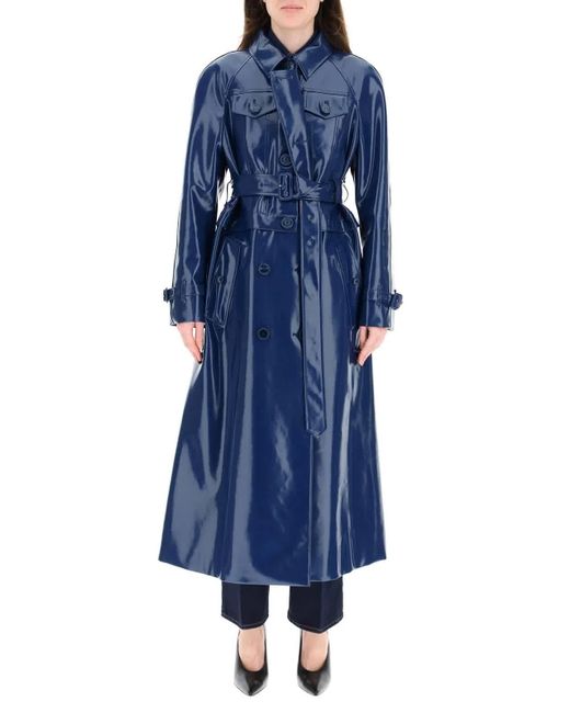 Burberry Blue Jacket Detail Rubberized Cotton Trench Coat