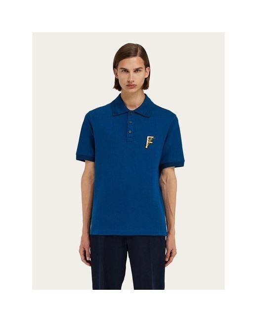 Ferragamo Blue Cotton Polo Sweater for men