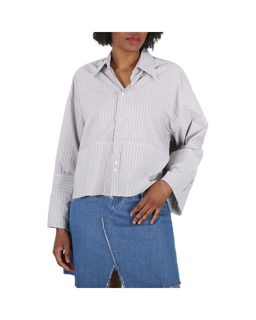 MM6 by Maison Martin Margiela Gray Striped Cotton Cropped Shirt