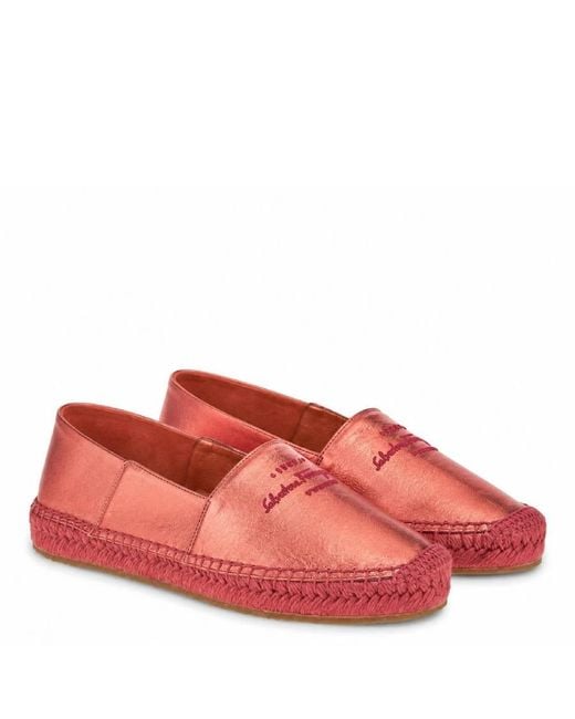 Ferragamo Red Susana Metallic Logo Espadrilles