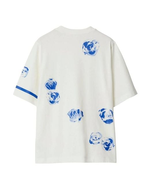 Burberry Blue Rose Print Cotton Jersey T-Shirt