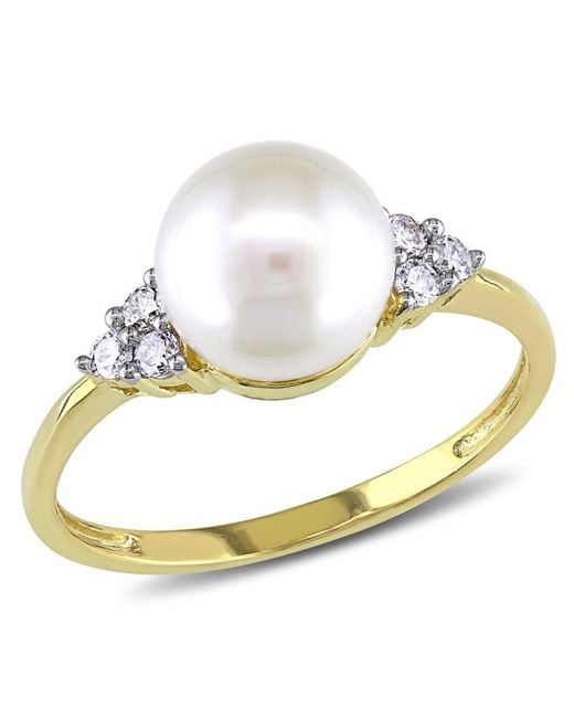 Amour Metallic Cultured Freshwater Pearl And 1/8 Ct Tw Diamond Ring for men