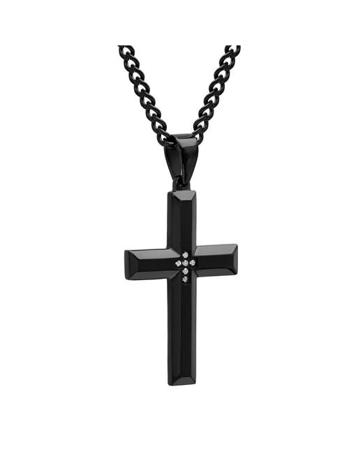 Robert Alton Black 1/20 Ctw Stainless Steel Finish Finish Diamond Cross Pendant for men