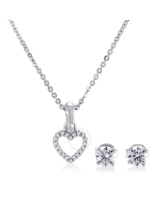 Michael Kors Metallic Sterling Silver Heart Necklace And Earrings Set