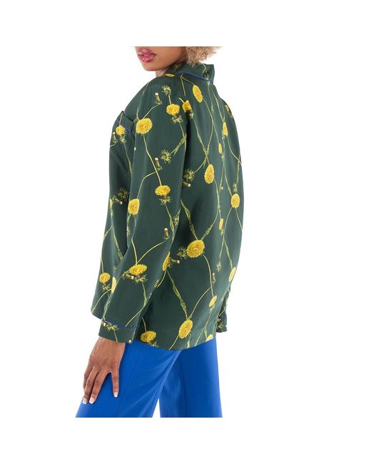 Burberry Green Dandelion-Print Silk Pyjama Shirt, Brand Size 8 Us