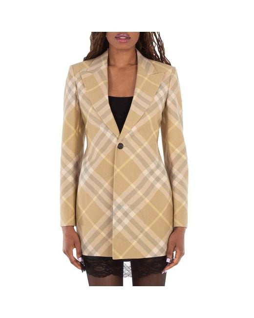 Burberry Natural Checked Tailored Single-Breasted Blazer, Brand Size 2 Us