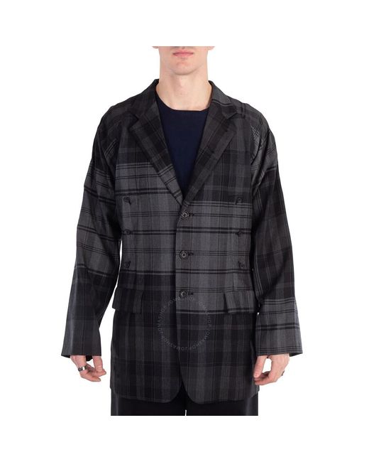 Yohji Yamamoto Black Check Box Raglan Sleeve Jacket, Brand Size 2 for men