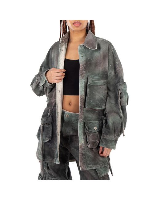 The Attico Black Stained Camuflage Fern Short Coat, Brand Size 38 Us