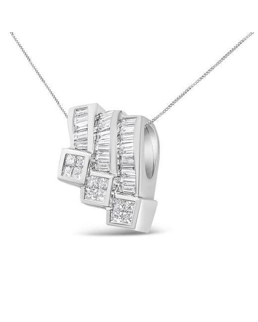 Haus of Brilliance White 14K 1 1/2 Cttw Invisible Set Princess And Channel Set Baguette-Cut Diamond Triple Curve Pendant Necklace- No Chain Included