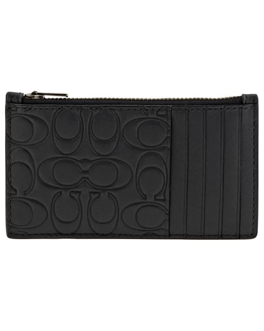 COACH Signature Leather Zip Card Case in Black for Men Lyst