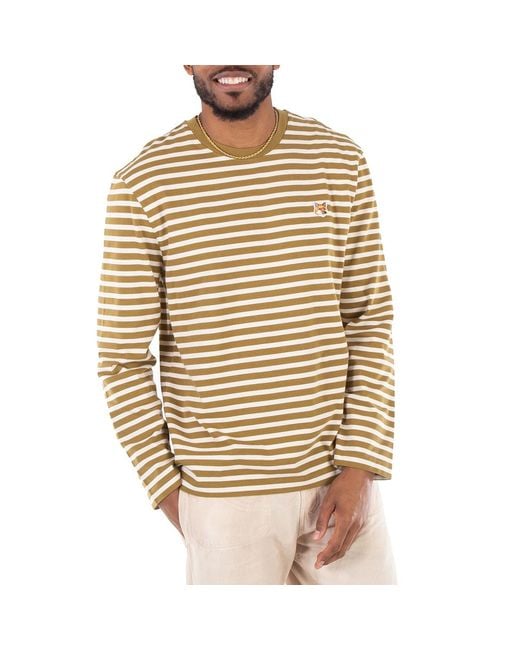 Maison Kitsuné Green Striped Fox Head Patch T-Shirt for men