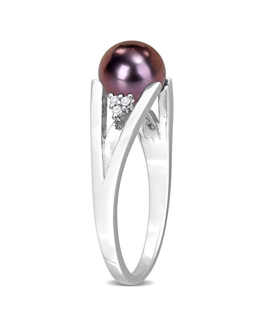 Amour Metallic 7-7.5Mm Freshwater Cultured Pearl And Diamond Accent Split Shank Ring for men