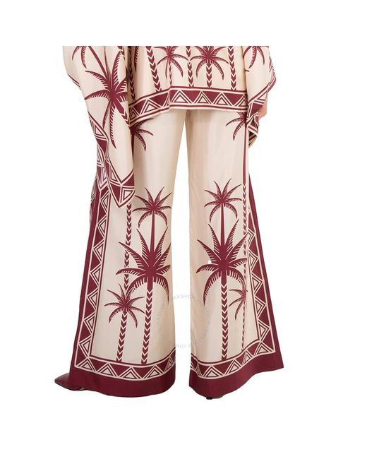 LaDoubleJ Brown Date Palms Twill Silk Palazzo Pants