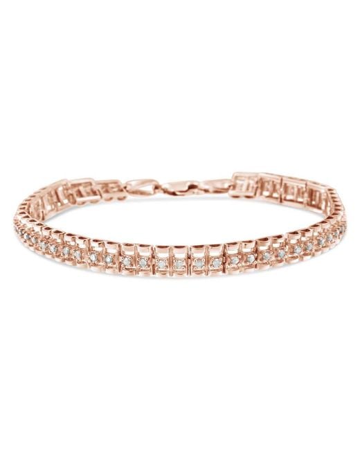 Haus of Brilliance Pink 10k Re Gold Plated .925 Sterling Silver 1.0 Cttw Re Cut Diamond Double-link 7'' Tennis Bracelet