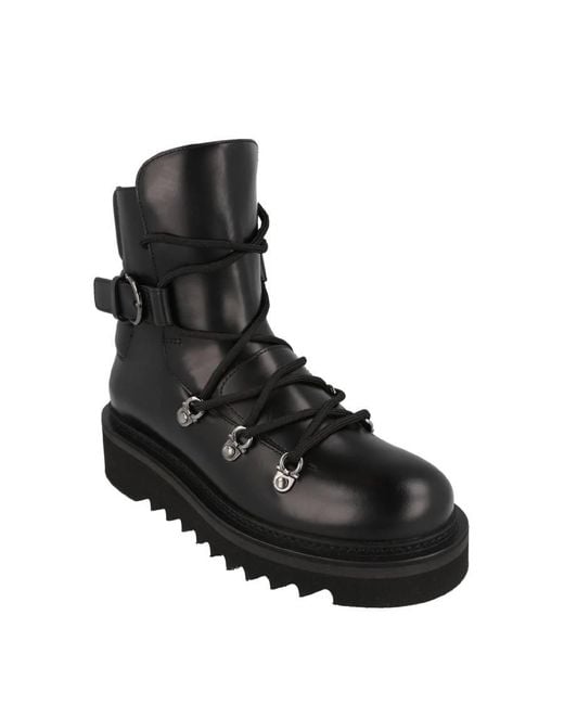 Ferragamo Black Elimo Lace-Up Leather Boot