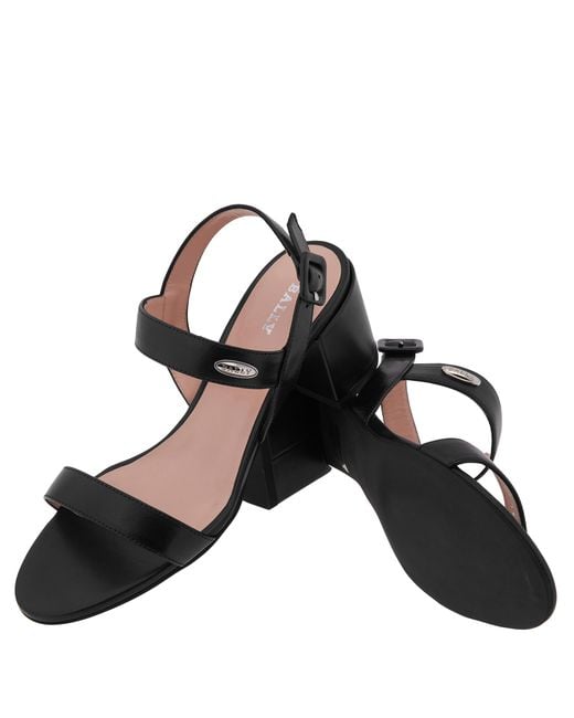 Bally Black Carlas 55 Leather Heeled Sandals, Brand Size 37.5 Us