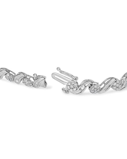 Haus of Brilliance Metallic 10K 2.00 Cttw Round-Cut And Baguette-Cut Diamond Floral Design Swirl Link 7" Bracelet (I-J Color, I1-I2 Clarity)
