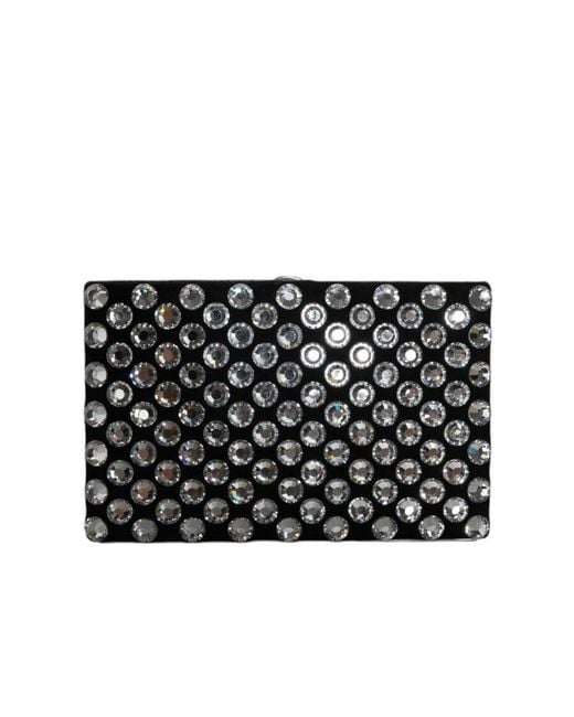 Dolce & Gabbana Black Velvet Crystal Clutch Evening Party Purse Bag Aluminium