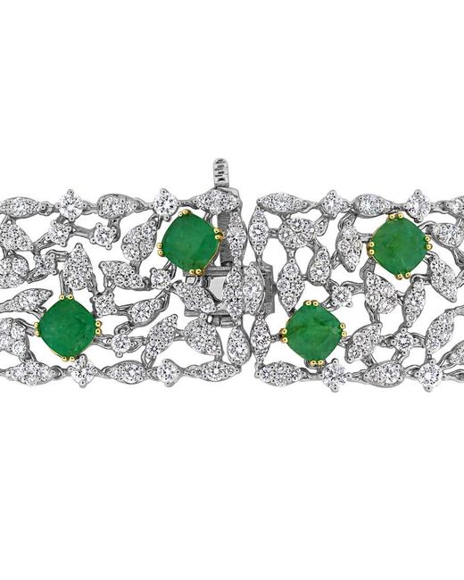 Created Forever Green 9 4/5Ct Tgw Emerald And 11 1/7Ct Tw Lab-Grown Diamond Wide Bracelet