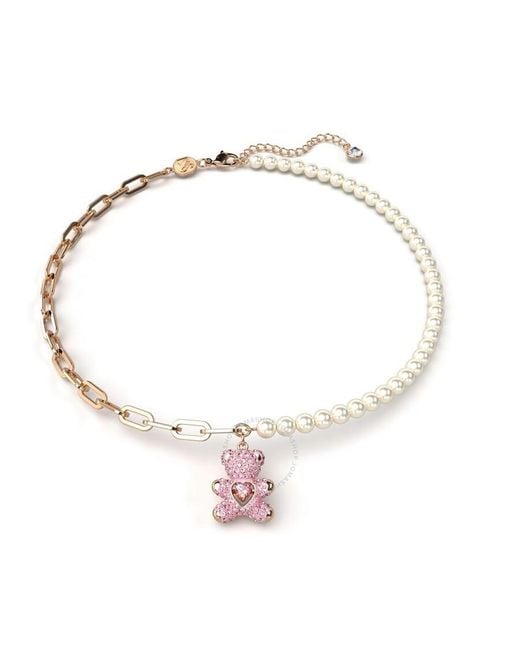 Swarovski Metallic Teddy Crystal Pearl Pendant Necklace