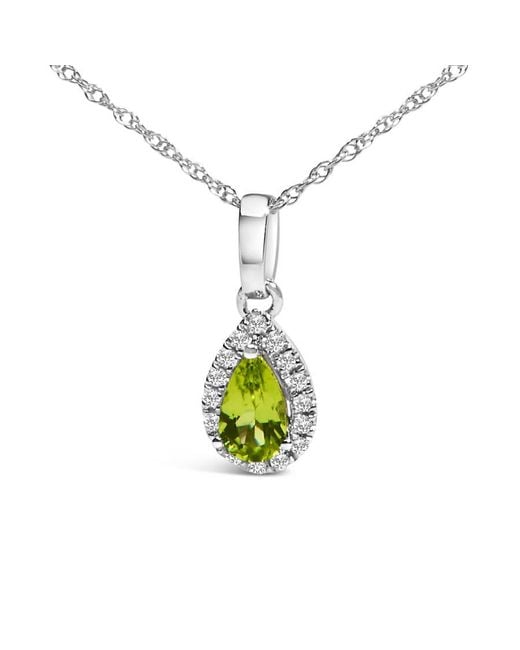 Haus of Brilliance Metallic 10K 5X3Mm Peridot And Diamond Accent Halo Pear Shape Pendant Necklace