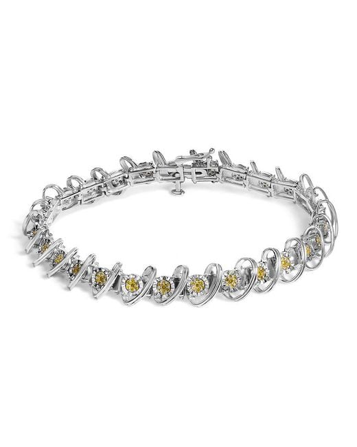 Haus of Brilliance Metallic 925 Sterling 3/4 Cttw Diamond Illusion Plate Looped Link Bracelet