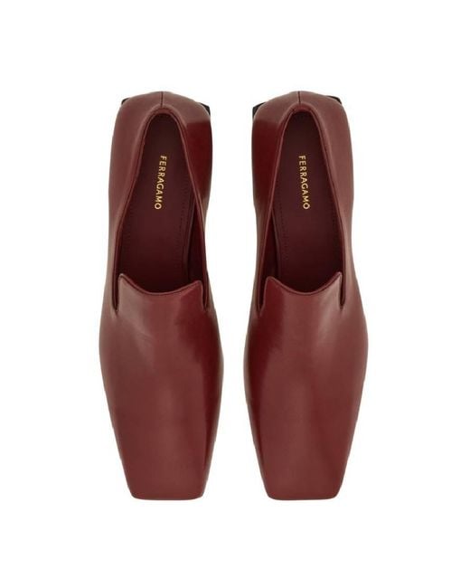 Ferragamo Red Square Toe Gancini Loafers, Size 5.5