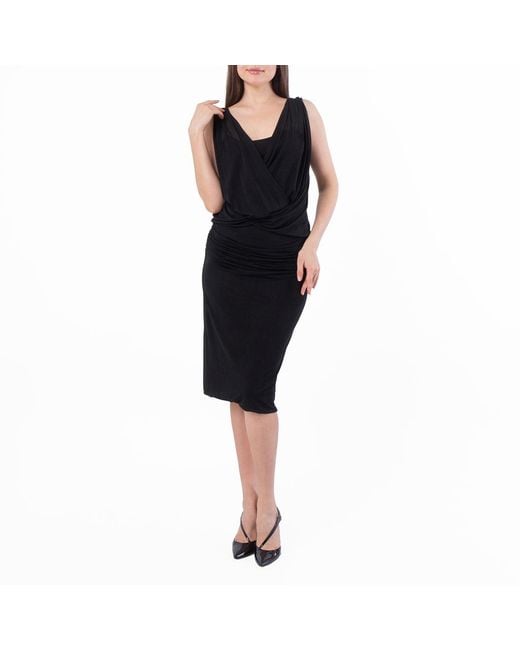 Saint Laurent Black Draped V-Neck Sleeveless Dress, Brand