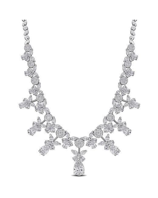 Created Forever Metallic 15 1/4Ct Multi-Shaped Lab Grown Diamond Graduated Bib-Style Floral Necklace