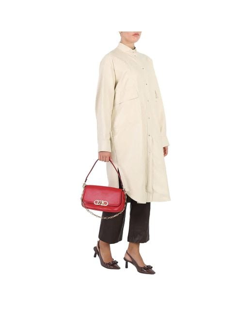 Michael Kors Red Leather Medium Parker Shoulder Bag