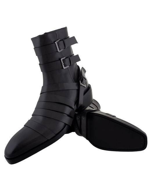 Ferragamo Black Harness Strap Ankle Boots for men